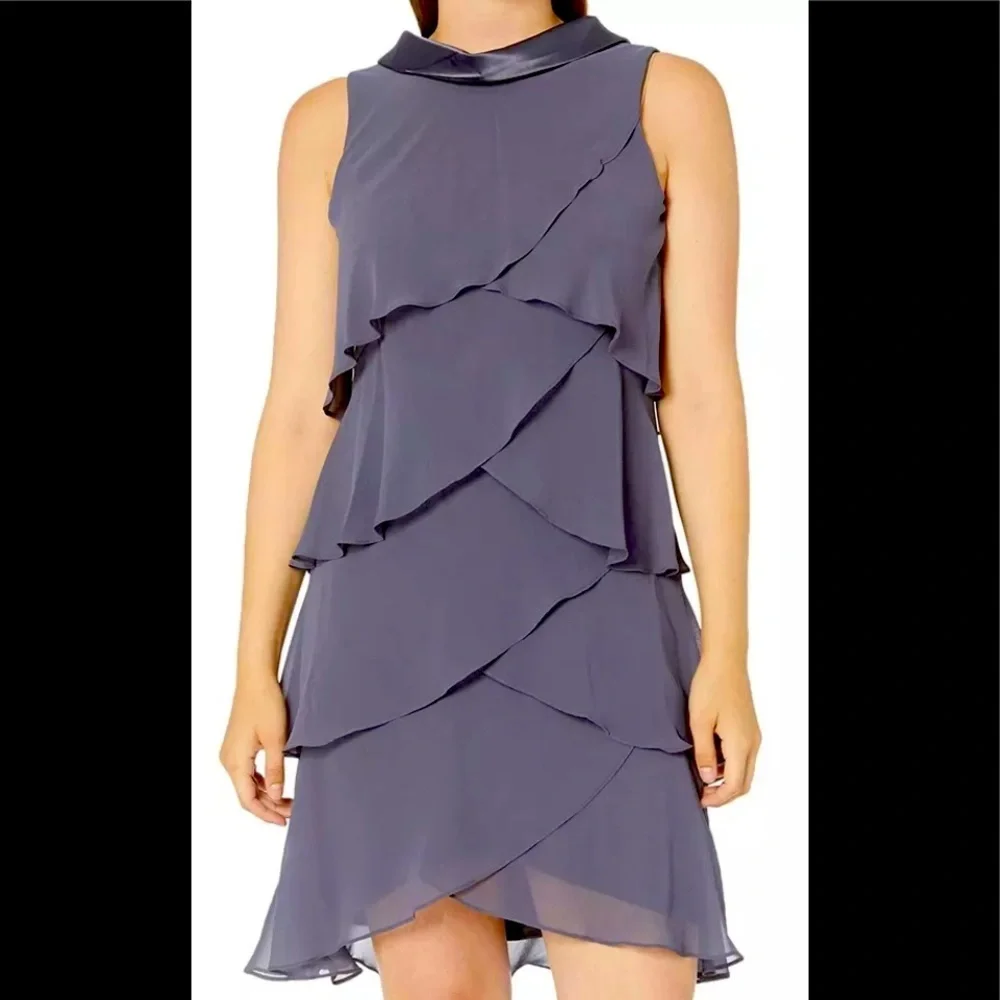 Women’s Formal Dress SLNY Shift Gray Size 18 Jewel Strap Tiered Sleeveless Gown - Picture 3 of 7